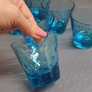 6 Vintage 1960s Hazel-Atlas Capri Dots Turquoise Old Fashion Glasses 3 3/8" tall